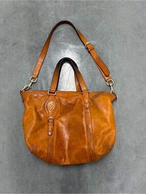 Gucci authentic interlock GG 2way leather lived in old money chestnut tote bag